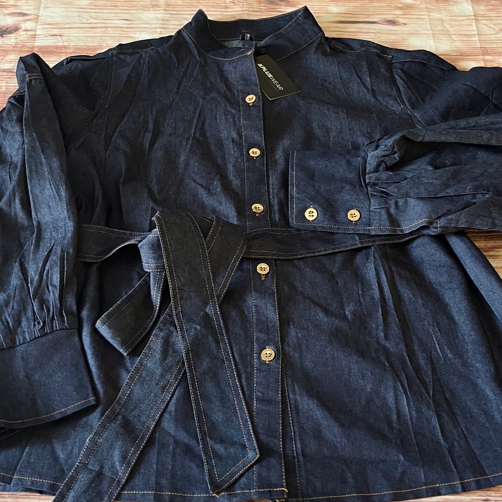 XPLUSWEAR Dark Blue Jean Button-Up Shirt 3X
